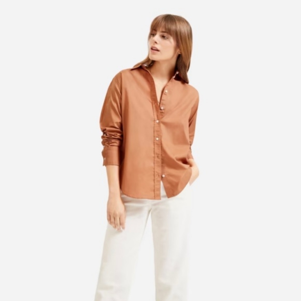 Everlane The Silky Cotton Shirt Tawny Brown